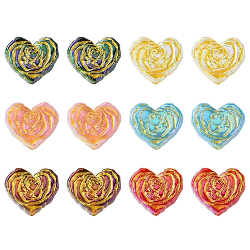 4916 50 pcs Mixed Colors Heart with Rose Theme Acrylic Beads Flower Floral